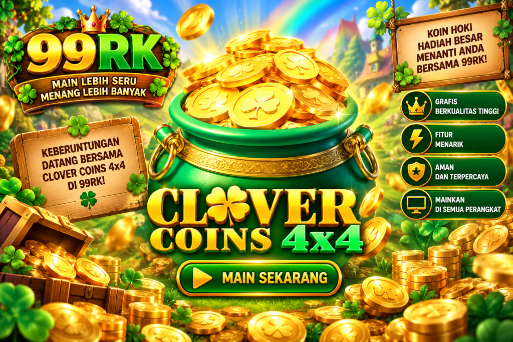 Game Clover Coins 4x4 99RK dengan pot koin emas dan tema keberuntungan