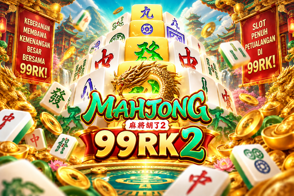 Game Mahjong Ways 2 99RK dengan ubin mahjong, naga emas, koin, dan nuansa oriental