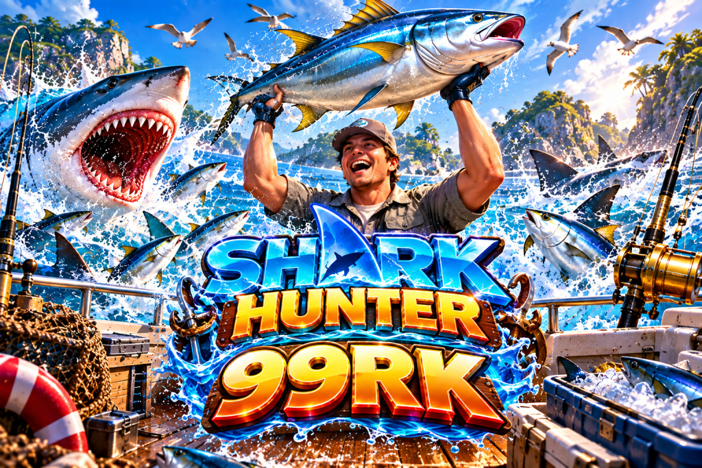 Game Shark Hunter 99RK dengan nelayan, ikan tuna besar, hiu, dan petualangan memancing di laut